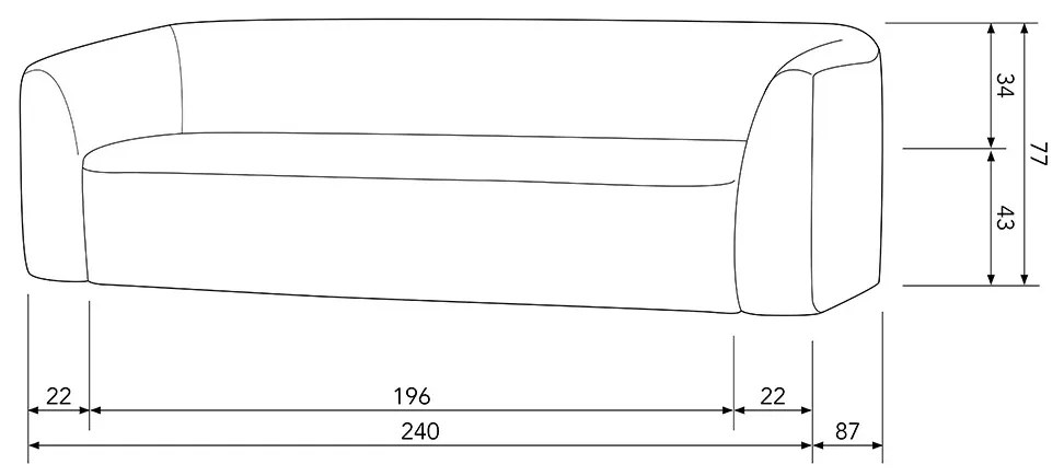 Trojmiestna pohovka Sloping 77 × 240 × 87 cm