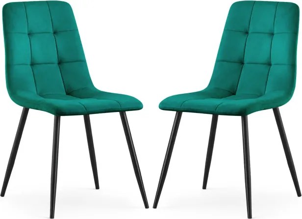Sada dvoch jedálenských stoličiek NERO zamatové, fľaškovo zelené / čierne nohy (2 ks)