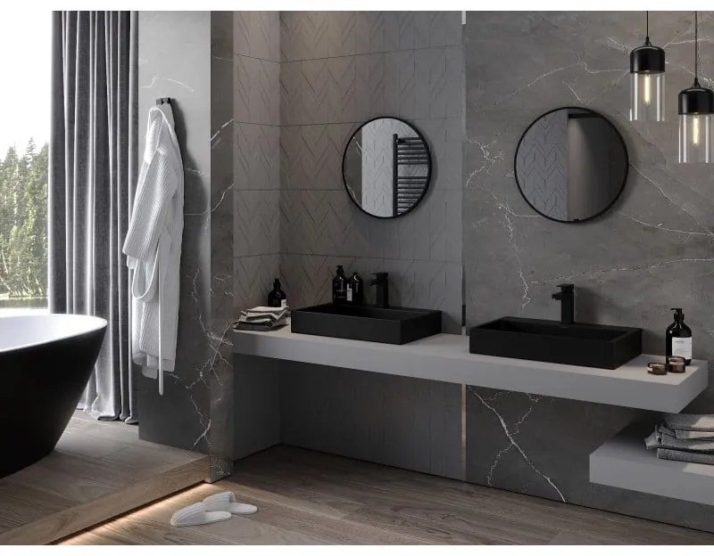 Mexen Loft, okrúhle kúpeľňové zrkadlo 55 cm, farba rámu čierna matná, 9850-055-055-000-70