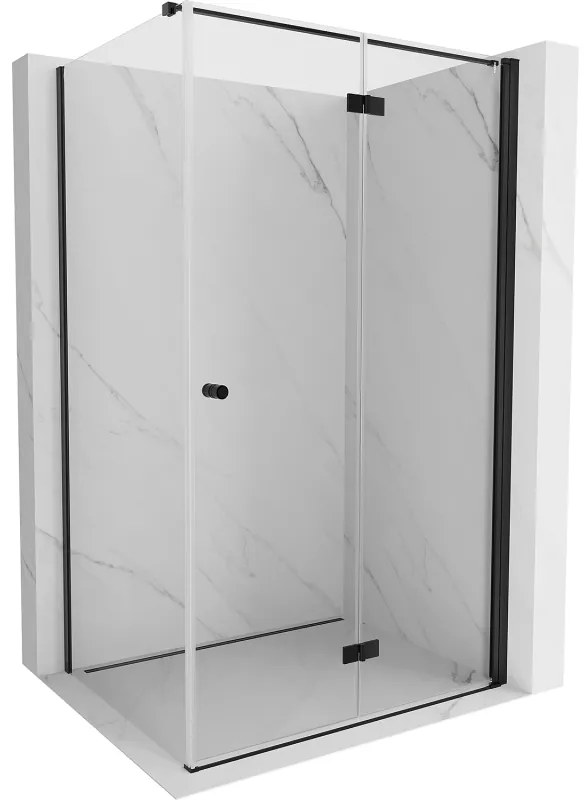 Mexen Mist-F T, 1-krídlový skladací sprchový kút pravý 70 x 110 cm, číre sklo, čierny profil, 8A6T-070-110-70-00-P