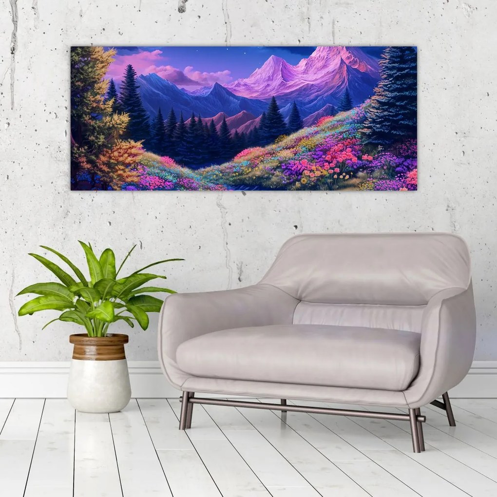 Obraz - Fialová krajina pri úplnku (120x50 cm)