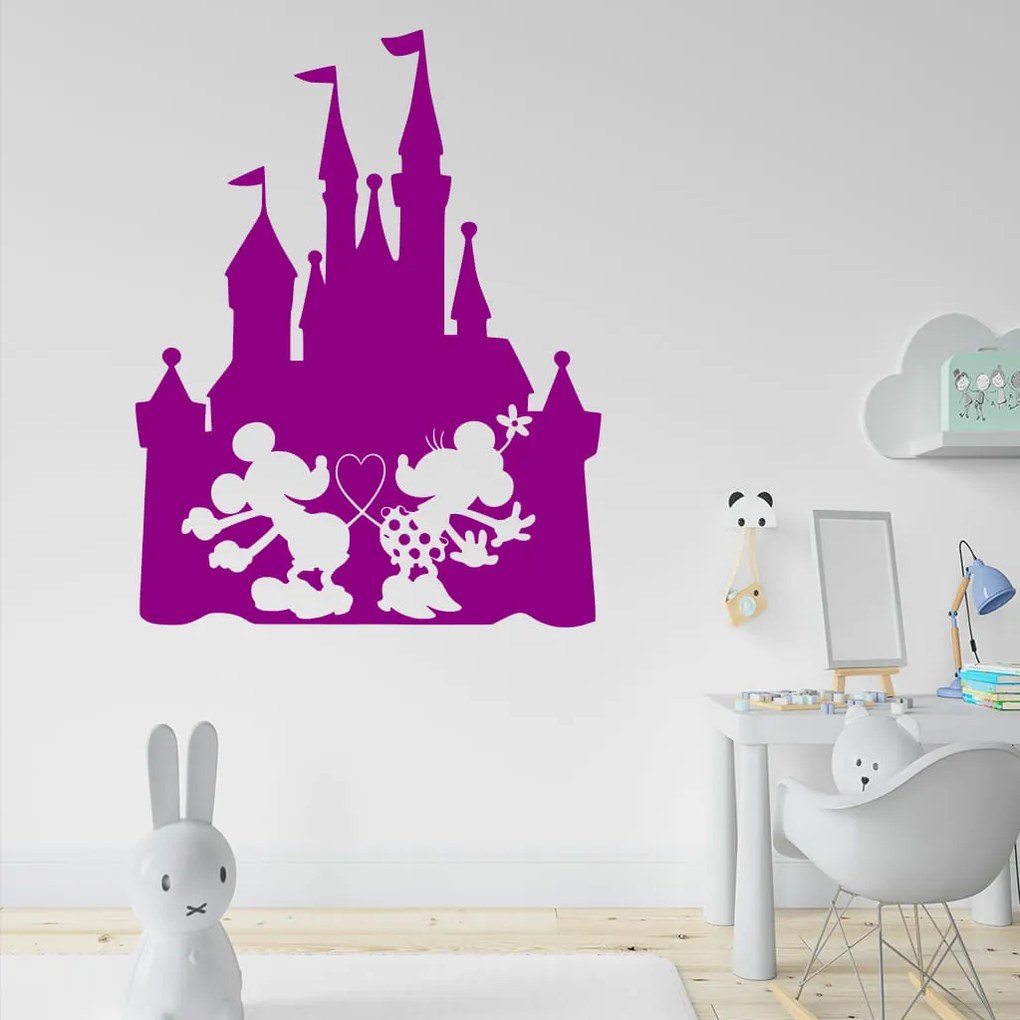 Veselá Stena Samolepka Zamilovaní Mickey a Minnie na Zámku Farba: žltá, Veľkosť: 100 x 78 cm