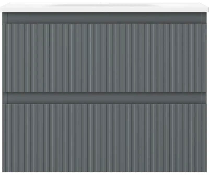 Mexen Rivel, kúpeľňová skrinka 60 cm s umývadlom Vela, 2 zásuvky, drážkovaná, grafitová matná/biela matná, 91A20-06047-2-BFF66-W23M0