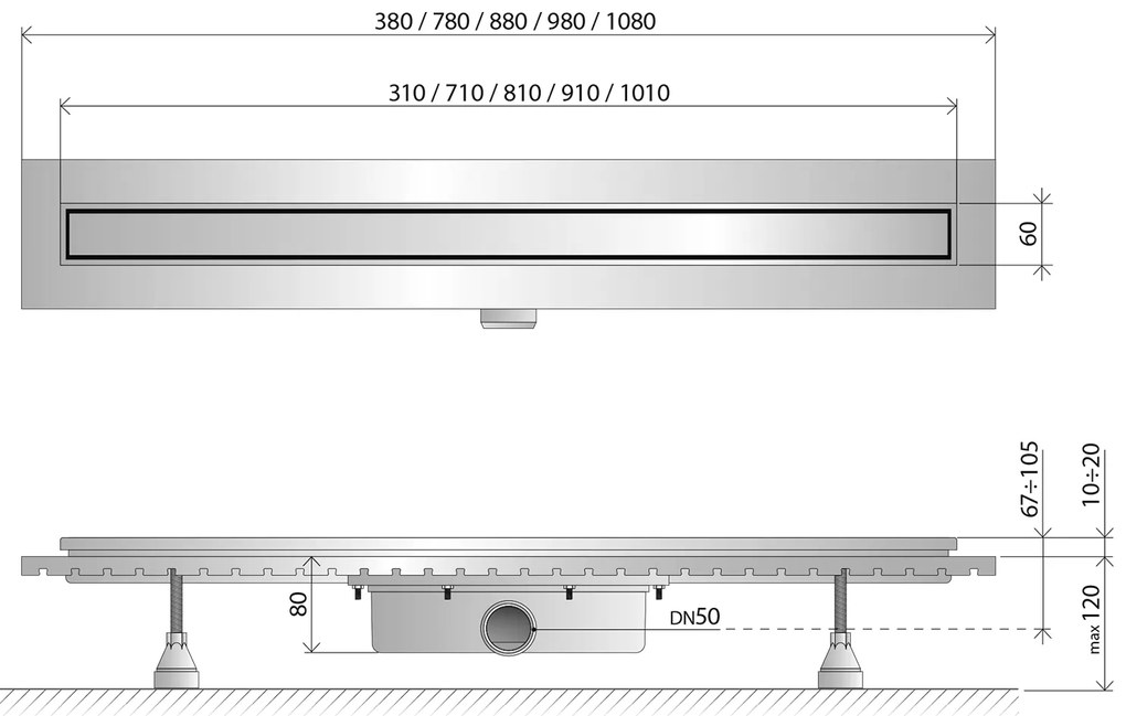 Omp Tea Omp Tea, ESSEFLOW nerezový sprchový kanálik s roštom 980x136x80 mm, 6963.301.8