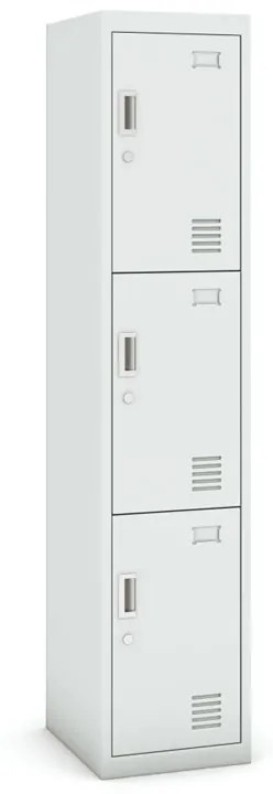 Šatníková skrinka s úložnými boxami, 3 boxy, 1800 x 380 x 450 mm, cylindrický zámok, sivá/sivá