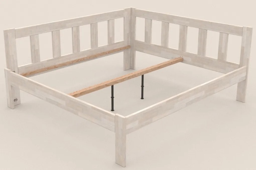 Rohová posteľ so zástenou vľavo Tema L 180x200 cm, bielený buk