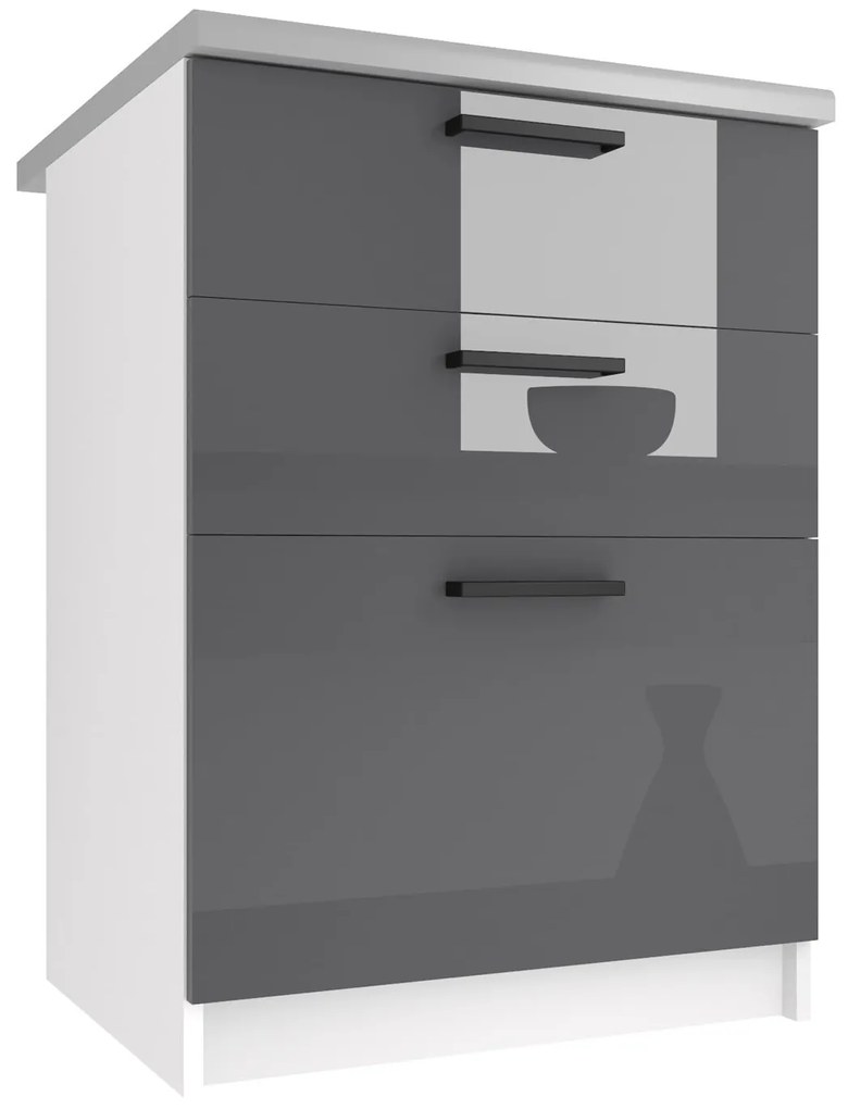 Kuchynská skrinka Belini spodná so zásuvkami 60 cm šedý lesk s pracovnou doskou  INF SDSZ60/0/WT/S/0/B1