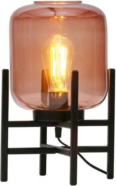 Ružovo-čierna stolová lampa so skleneným tienidlom WOOOD Abel