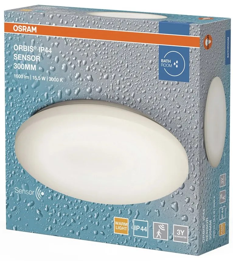 OSRAM OSRAM, ORBIS kúpeľňové stropné svietidlo, ø 300mm, sensor, OSRAM, 1600lm, 15,5W, IP44, AC36060022M