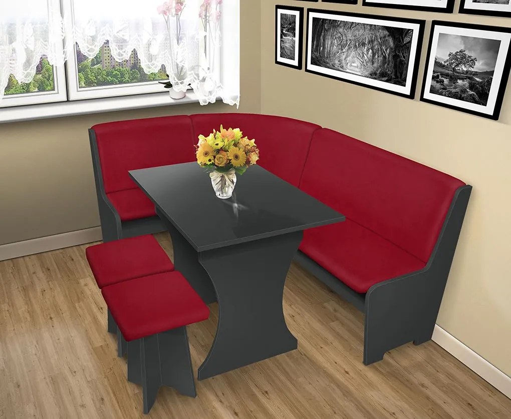 Nabytekmorava Jedálenská rohová lavica sa štokrlemi a stolom farba lamina: buk 381, čalúnenie vo farbe: Alova čierna