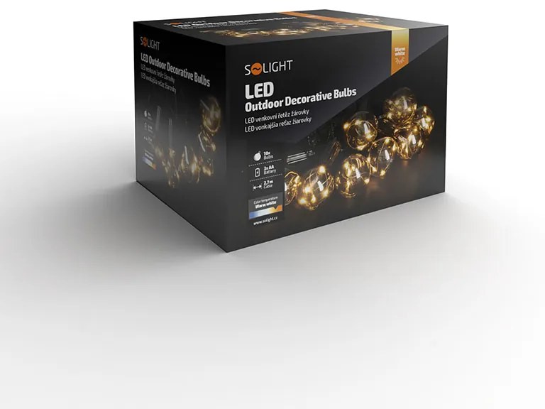 SOLIGHT Vonkajšia reťaz s 10 micro LED žiarovkami, 3m, 3xAA