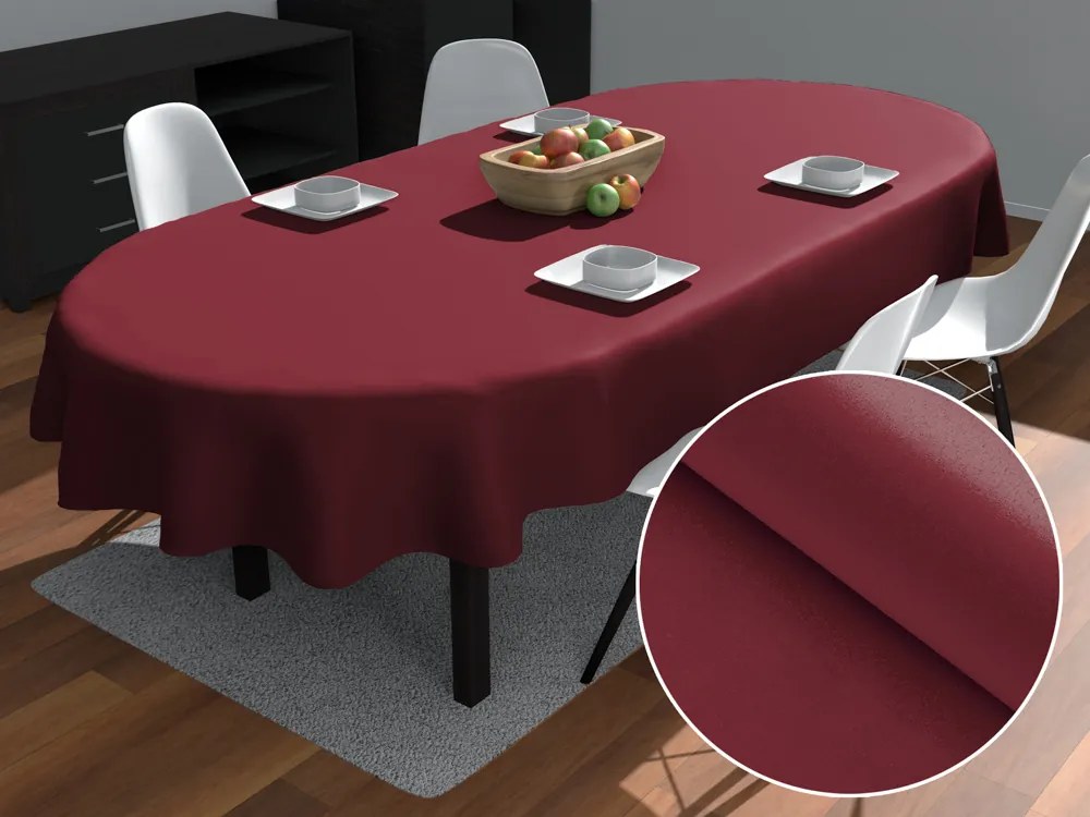 Biante Veľký teflónový oválny obrus TF-095 Vínovo červený bez vzoru 200x260 cm