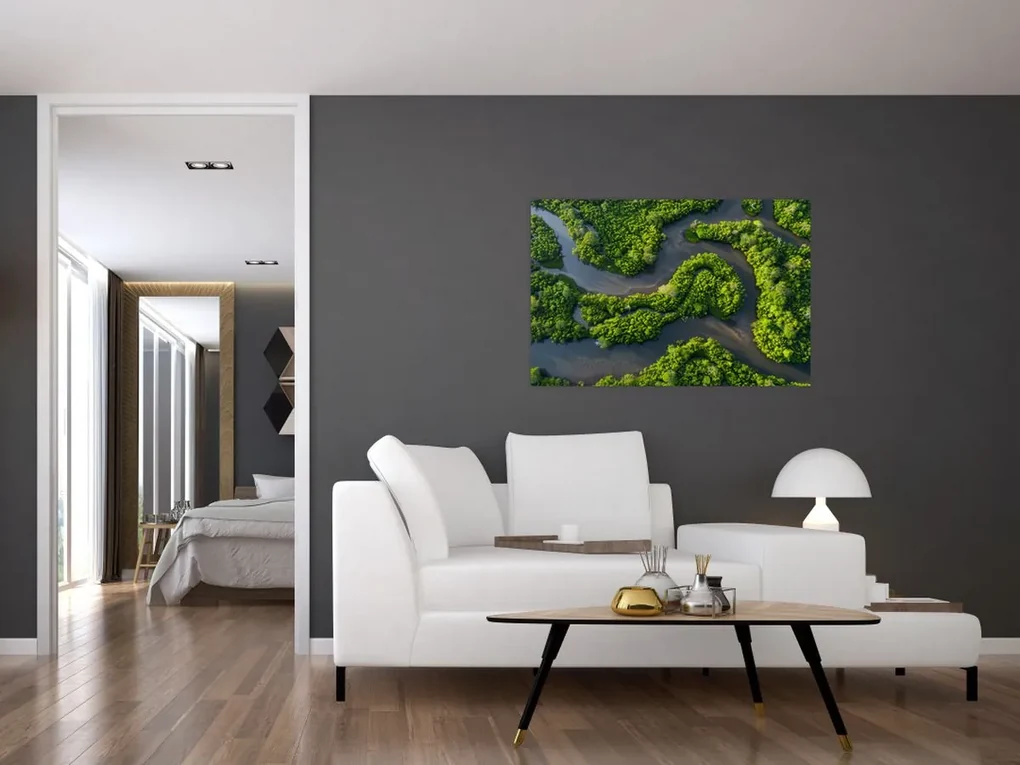 Obraz - Lesná krajina s riekou (90x60 cm)