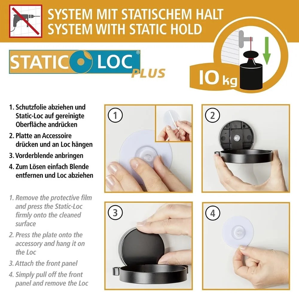 Čierno-biely nástenný dávkovač mydla Wenko Static-Loc® Plus