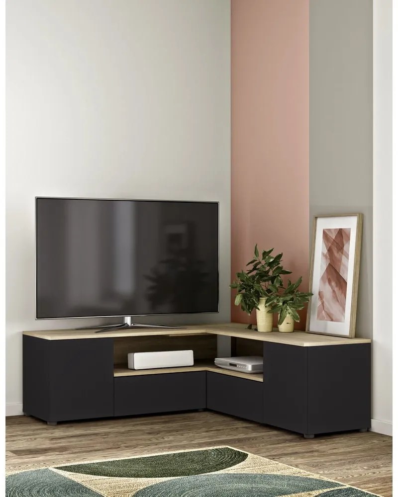 TV stolík v dekore duba v čierno-prírodnej farbe 130x46 cm Angle – TemaHome
