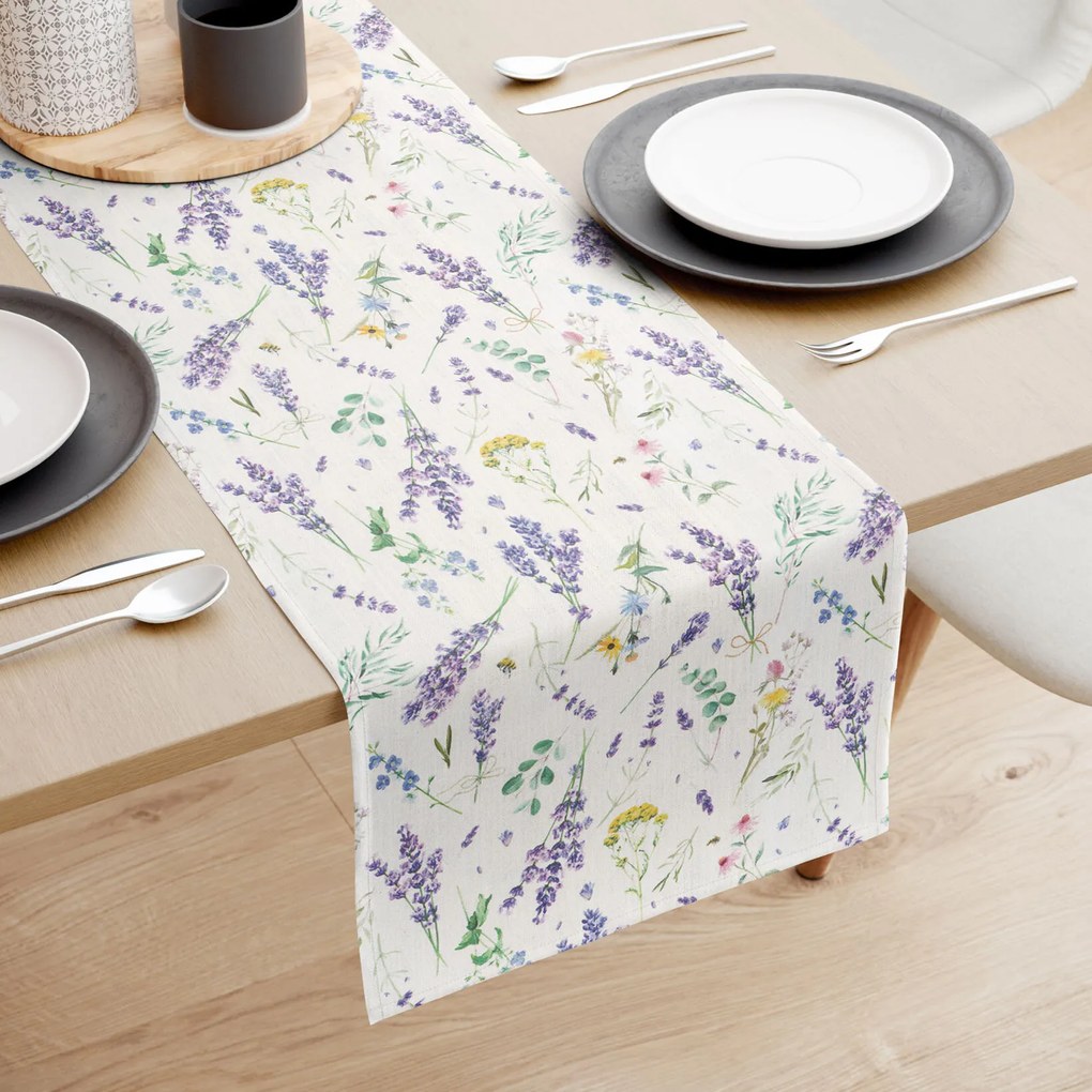 Goldea behúň na stôl valencia - levanduľová záhrada 50x160 cm