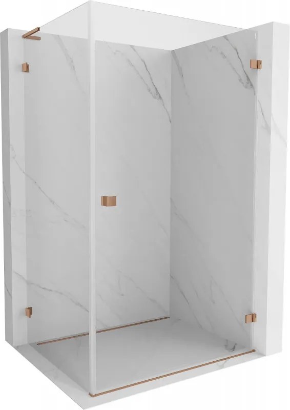 Mexen Lunar-B L pravostranný výklopný sprchový kút 75 x 70 cm, číre sklo, medená matná, 832L-075-070-65-00-P