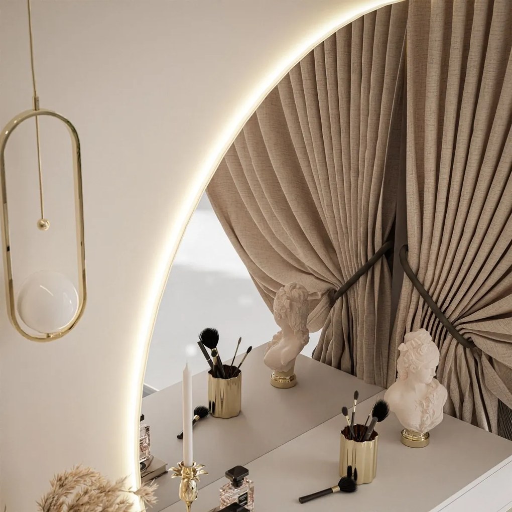 TOALETNÝ STOLÍK EMELINE BIELY + ZLATÝ LESK LED ZRKADLO