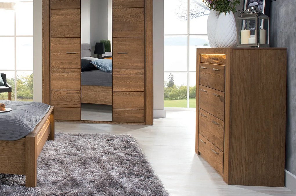 Komoda Velvet II 75 105 cm z masívu s LED osvetlením dub rustikálny