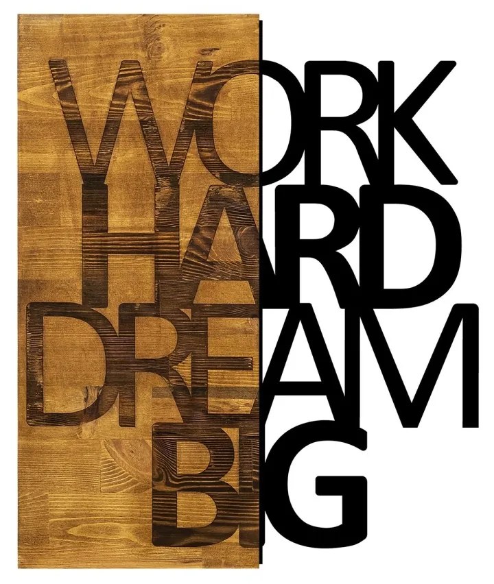 Nástenná drevená dekorácia WORK DREAM hnedá/čierna