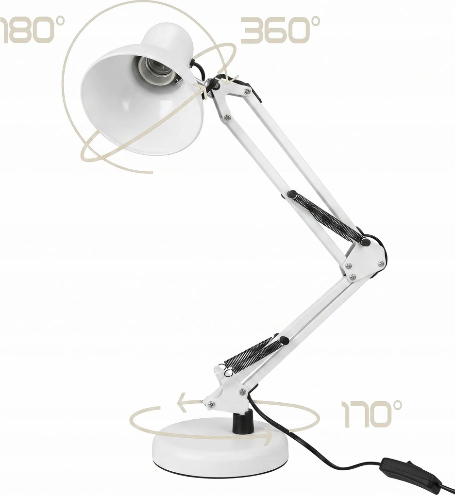 Smart LED Biela kovová stolná lampa nastaviteľná s klipom 1xE27