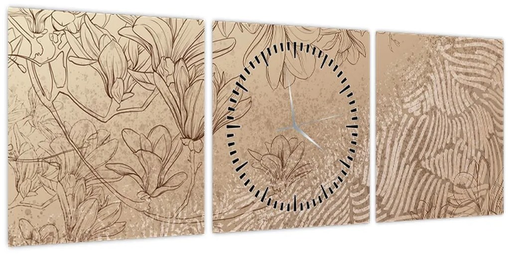 Obraz - Kreslené kvety (s hodinami) (90x30 cm)