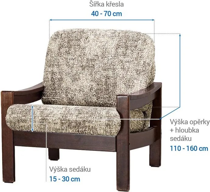 Bielastické poťahy MARMO béžové kreslo s drevenými rúčkami (š. 40 - 70 cm)