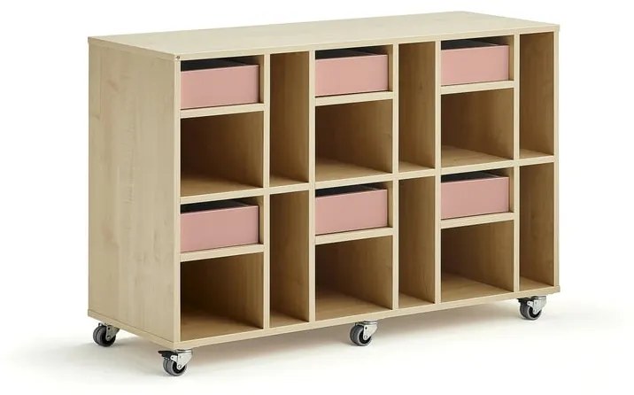 Úložná skriňa CASPER, 6 zásuviek, 12 priehradiek, breza, tmavoružová