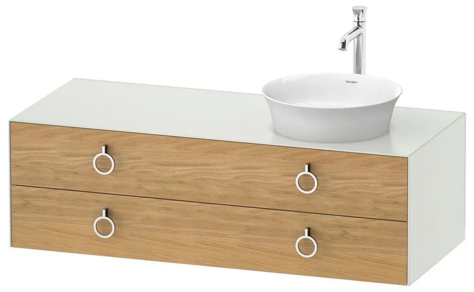 DURAVIT White Tulip závesná skrinka pod umývadlo na dosku vpravo, 2 zásuvky, 1300 x 550 x 408 mm, dub prírodný masív/biela matná, WT4992RH536