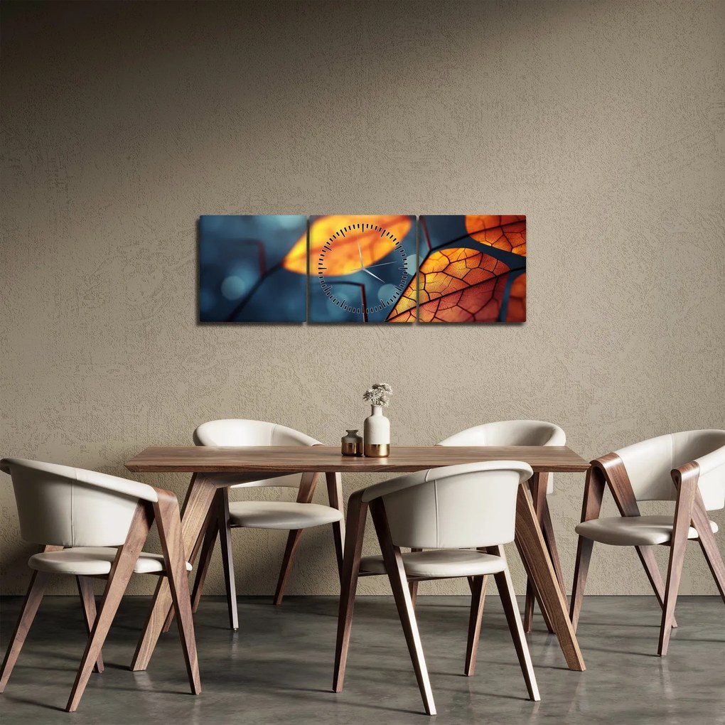 Obraz - Textúra listov (s hodinami) (90x30 cm)