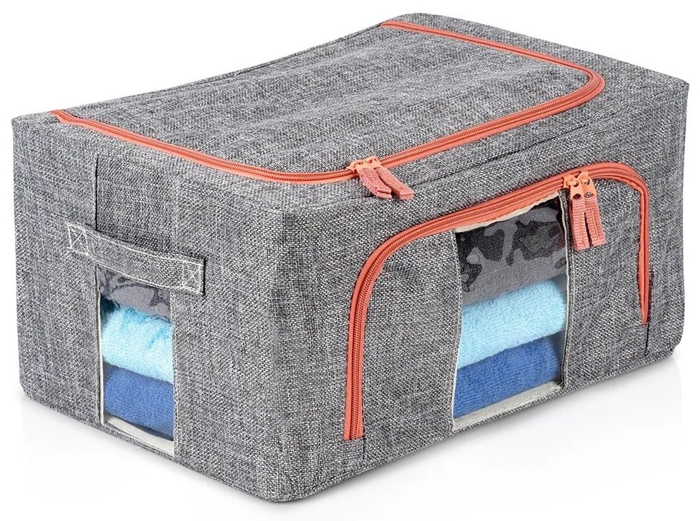 Látkový pevný box na uskladnenie textilu, sivý PILLOW 40x 30 x 20 cm (22l)