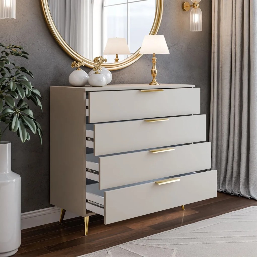 KOMODA MARION 2S KAŠMÍR ZLATÉ ÚCHYTKY + NOŽIČKY LED 95 cm