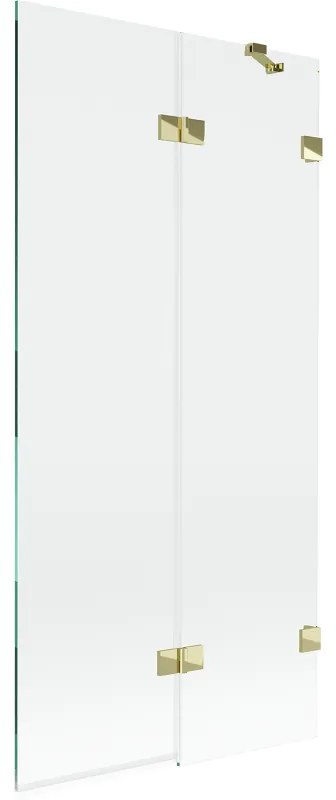 Mexen Lunar, 2-krídlová vaňová zástena pravá 90 x 150 cm, číre sklo, zlatá lesklá, 897-090-100-50-00-P