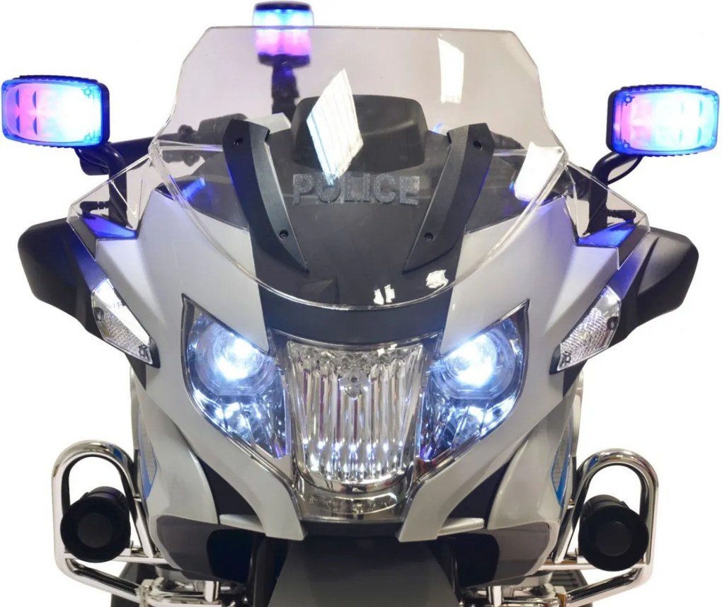 Ramiz Detský elektrický policajný motocykel BMW R1200RT + pomocné kolieska + zvuky + LED + EVA + pomalý štart
