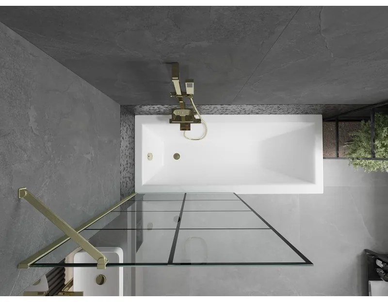Mexen Next, 1-krídlová vaňová zástena 90 x 150 cm, 6mm číre sklo - čierny vzor, zlatá matná, 895-090-000-00-77-55