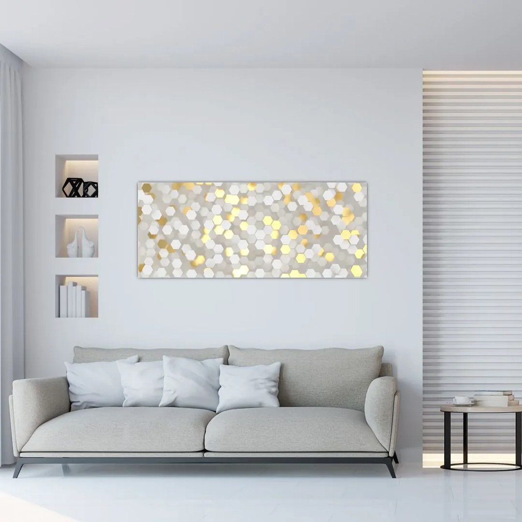 Obraz - Zlato-biele hexagóny (120x50 cm)