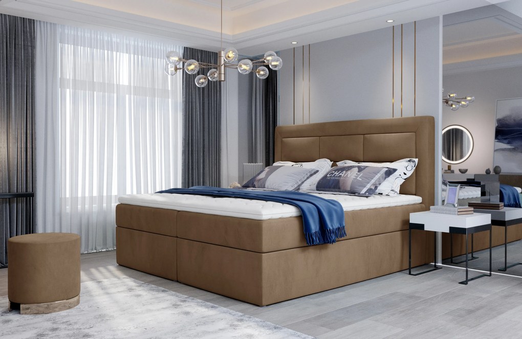 Kvalitná box spring posteľ Vanity 180x200, hnedá Monolith