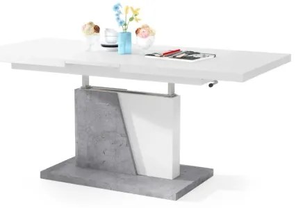 Rozkladací konferenčný/jedálenský stôl so zvíhacou doskou NINO biela/šedá betón