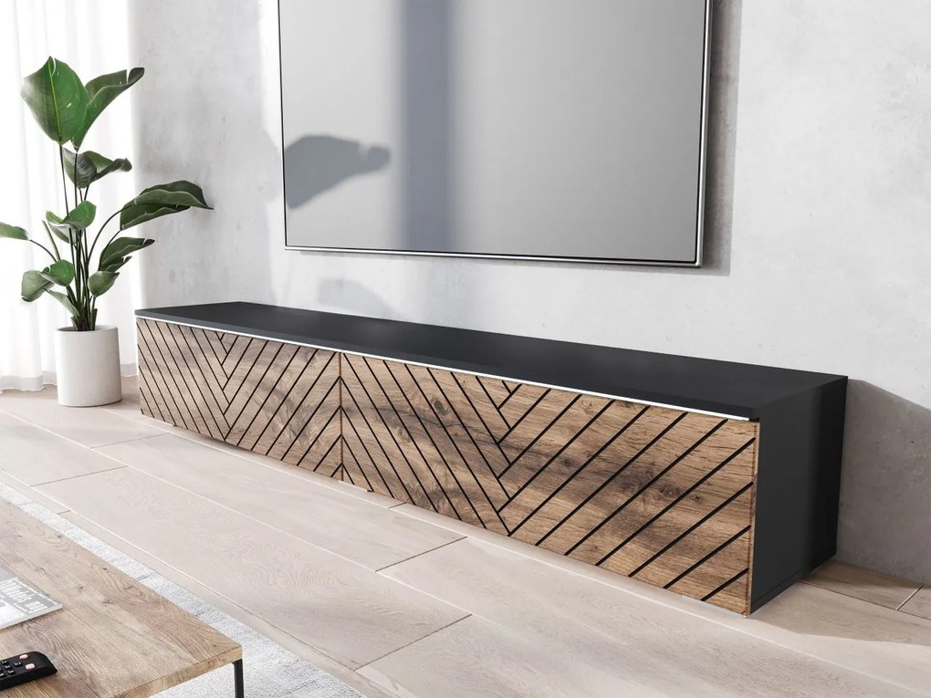 TV stolík/skrinka Dlone 180 MDF, Farby: čierny grafit / dub wotan, Osvetlenie: osvetlenie LED biele