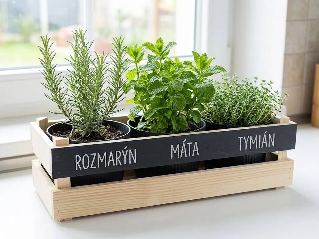 AMADEA Drevený obal s kvetináči a tabuľkou na písanie kriedou, 47x17x15cm Český výrobok