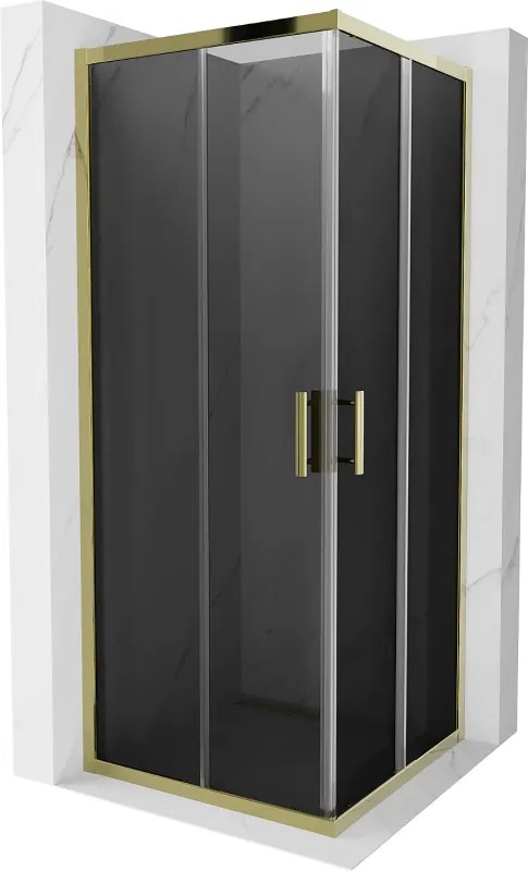 Mexen Rio, štvorcový sprchovací kút s posuvnými dverami 80(dvere) x 80(dvere) x 190 cm, 6mm šedé sklo, zlatý profil, 860-080-080-50-40