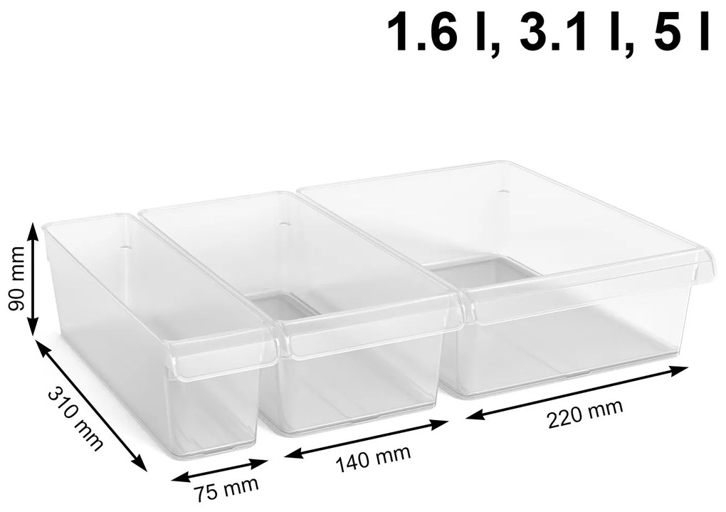 Súprava 3 ks organizérov do chladničky, ROTHO LOFT FRIDGE, antibakteriálne 5 l + 3 l + 1,5 l