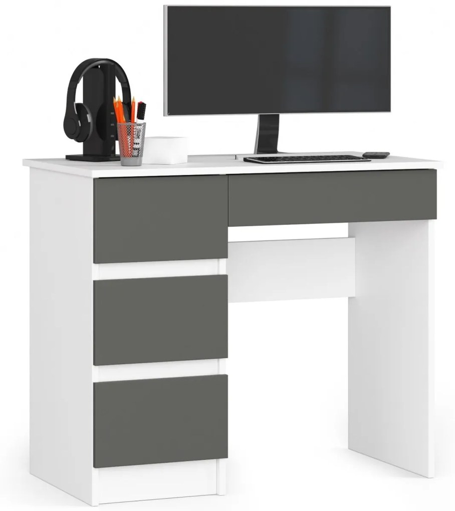 Písací stôl A-7 90 cm ľavý biely/grafit