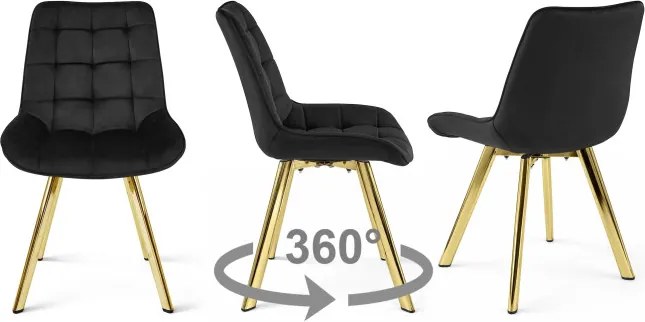 Jedálenská stolička SORIA 360 zamatová, čierna / zlaté nohy