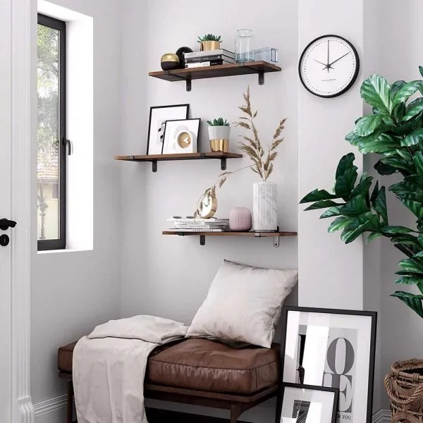 Sada 2x nástenných políc SHELFY hnedá/čierna