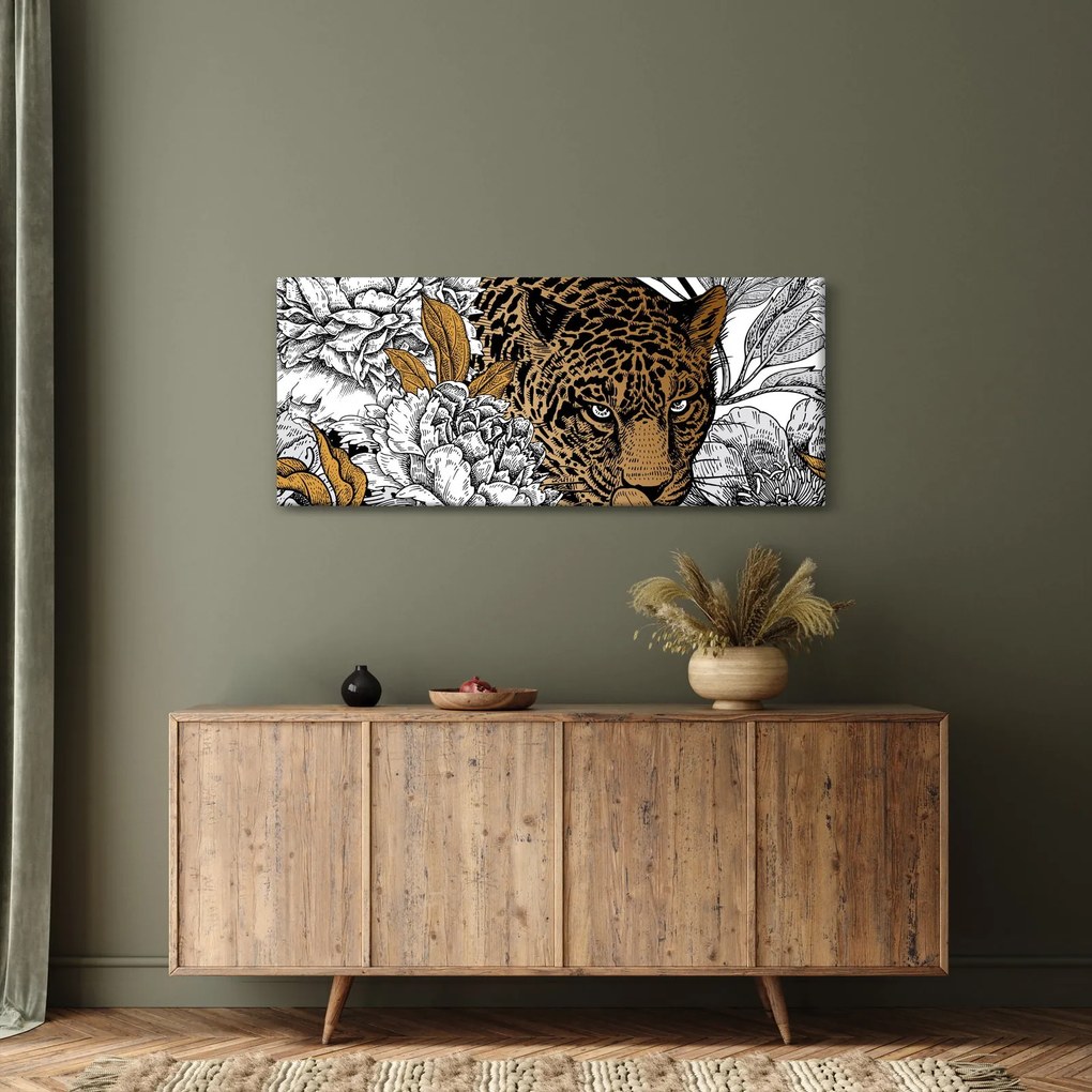 Obraz - Leopard medzi kvetmi (120x50 cm)