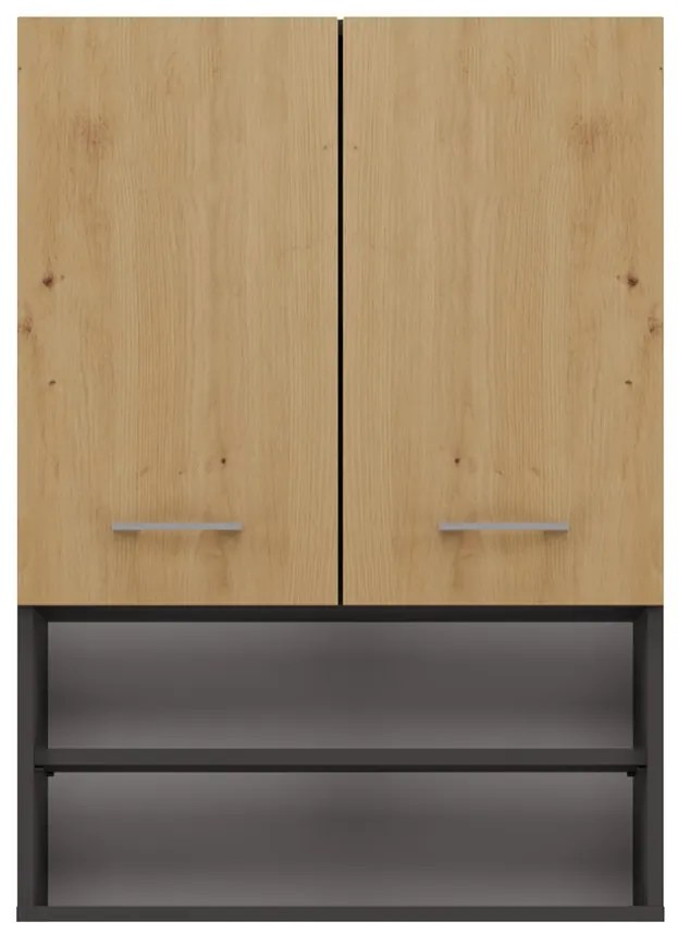 Dubová kúpeľňová skrinka s poličkami POLA  Dub artisan/antracit