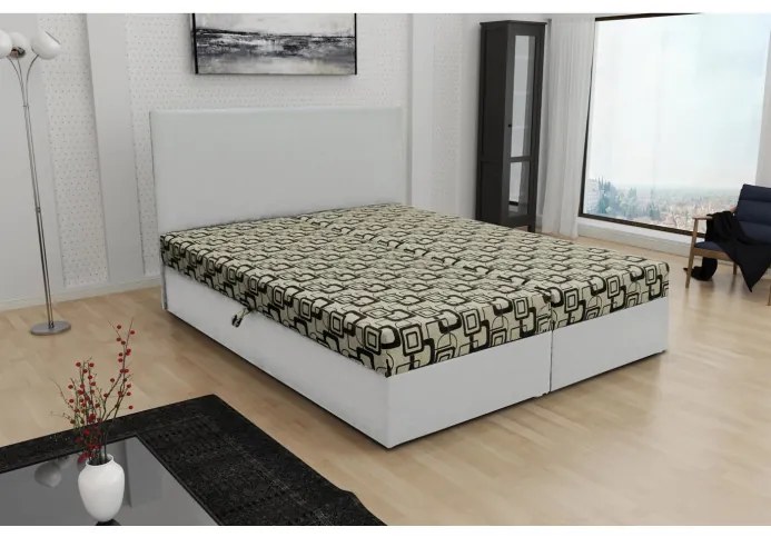 Odolná čalúnená posteľ s úložným priestorom DANIELA 140x200, biela + béžová