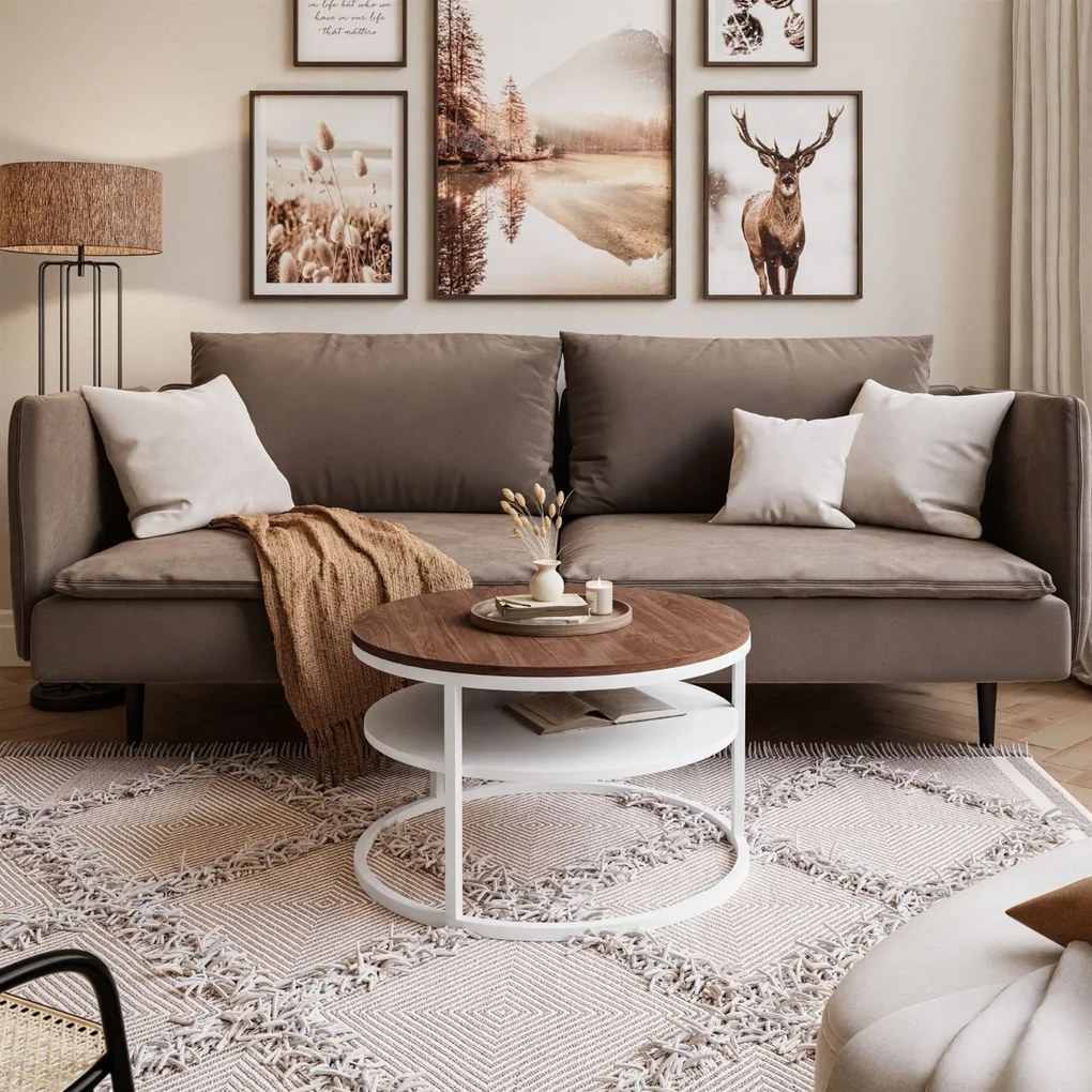 KONFERENČNÝ STOLÍK LEONARDO S POLICOU DUB STIRLING + BIELY