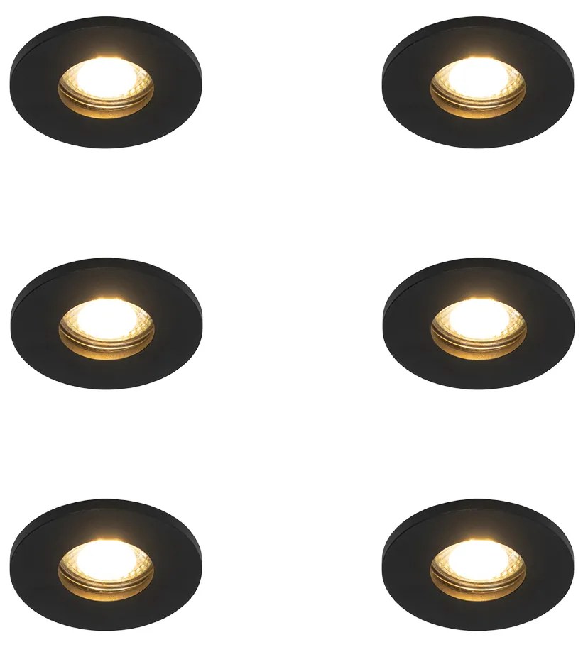 Sada 6 moderných kúpeľňových zapustených bodových svetiel čierna - Shed